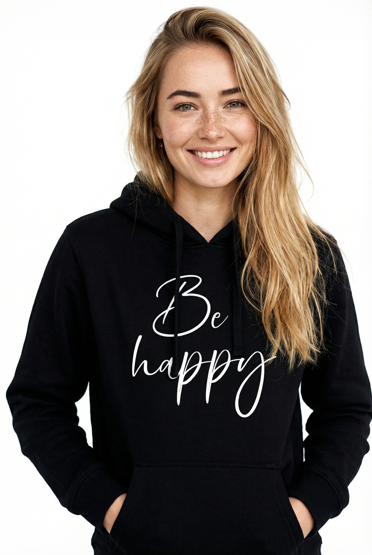 Be Happy Damen Hoodie - Grafikmagie XS / Black